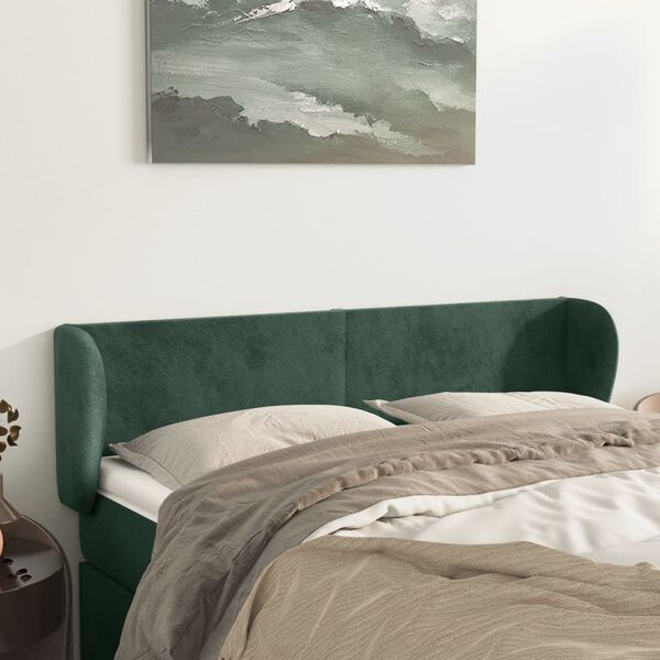 vidaXL Cabeceira de cama c/ abas veludo 147x23x78/88cm verde-escuro