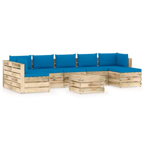 vidaXL 8 pcs conj. lounge jardim c/ almofad&otilde;es madeira impreg. verde