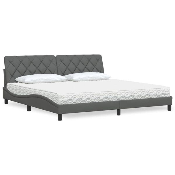 vidaXL Cama com colch&atilde;o 200x200 cm tecido cinzento-escuro