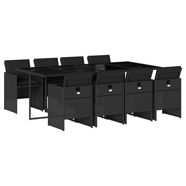 vidaXL 9 pcs conjunto de jantar p/ jardim c/ almofad&otilde;es vime PE preto
