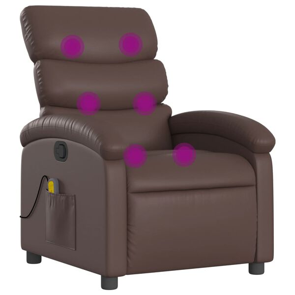vidaXL Poltrona de massagens reclin&aacute;vel couro artificial castanho