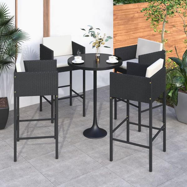 vidaXL Bancos de bar com almofad&otilde;es 4 pcs vime PE preto