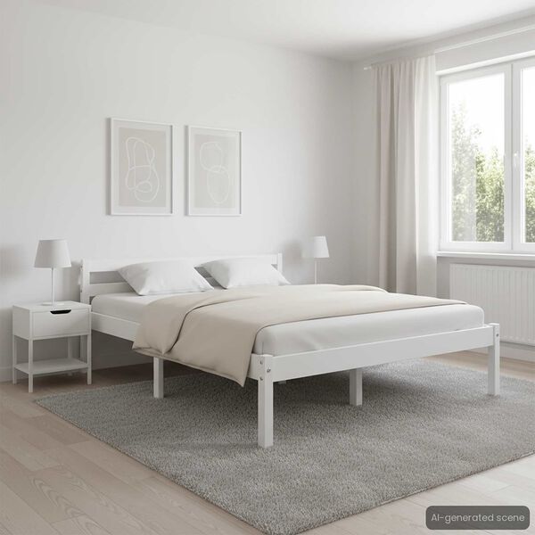 vidaXL Estrutura de cama 140x200 cm madeira pinho maci&ccedil;o branco