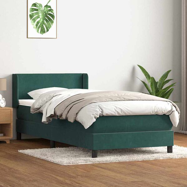vidaXL Cama com molas/colch&atilde;o 100x220 cm veludo verde-escuro