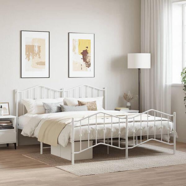 vidaXL Estrutura de cama com cabeceira e p&eacute;s 160x200 cm metal branco