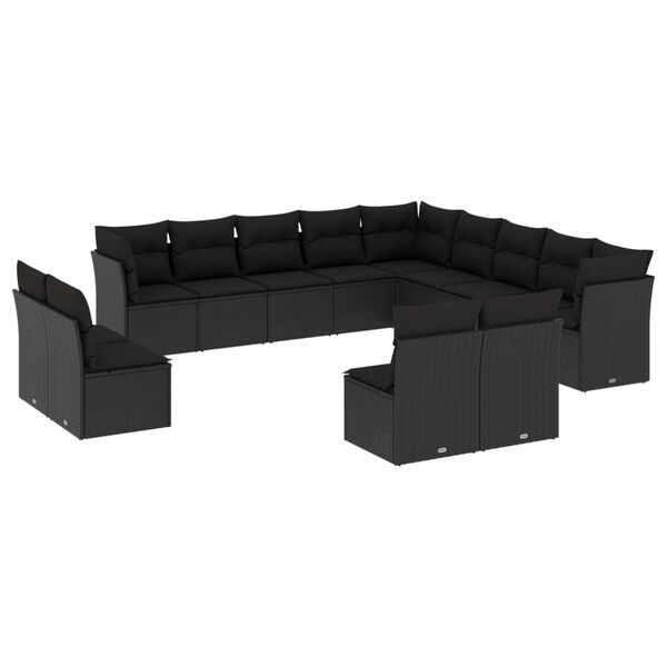 vidaXL 13 pcs conjunto de sof&aacute;s de jardim com almofad&otilde;es vime PE preto