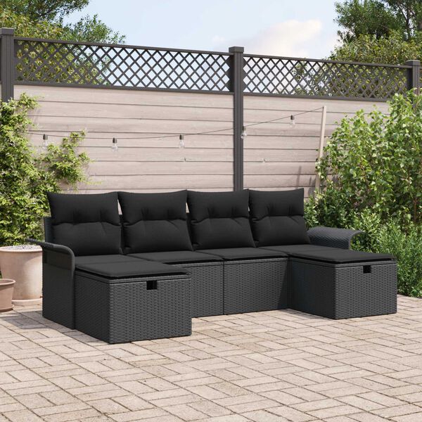 vidaXL Conjunto de Sof&aacute; de Jardim com almofada 6 pcs Preto vime PE