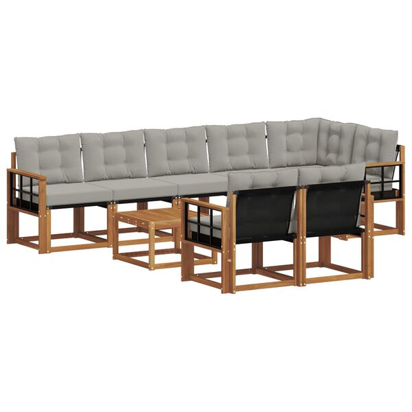 vidaXL Conjunto de Sof&aacute;s para Exterior 9 pcs Cinza Natural e Claro