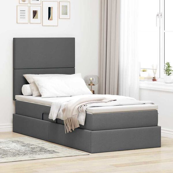 vidaXL Cama com arruma&ccedil;&atilde;o e colch&atilde;o Cinza Escuro 100 x 200 cm