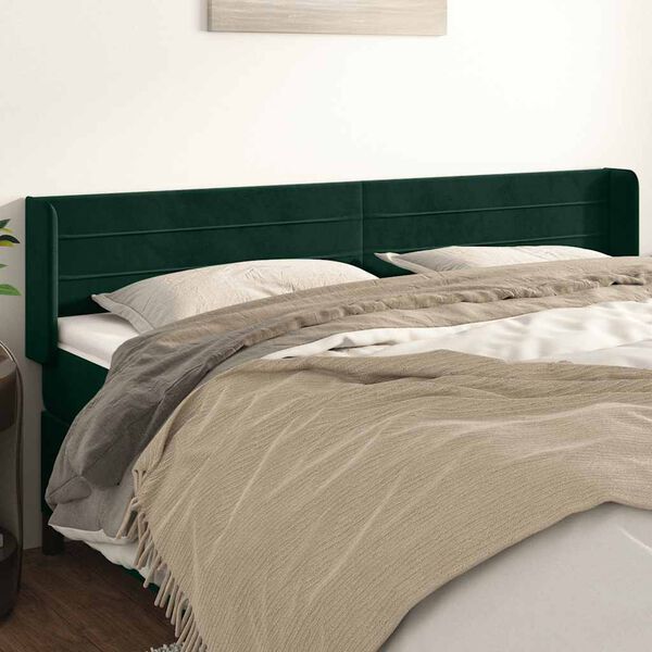 vidaXL Cabeceira de cama c/ abas veludo 203x16x78/88cm verde-escuro