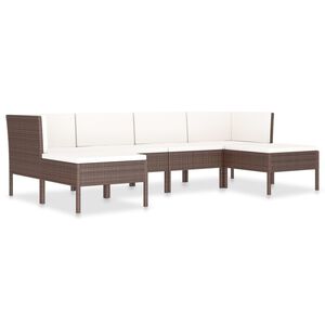 vidaXL 6 pcs conjunto lounge jardim c/ almofad&otilde;es vime PE castanho