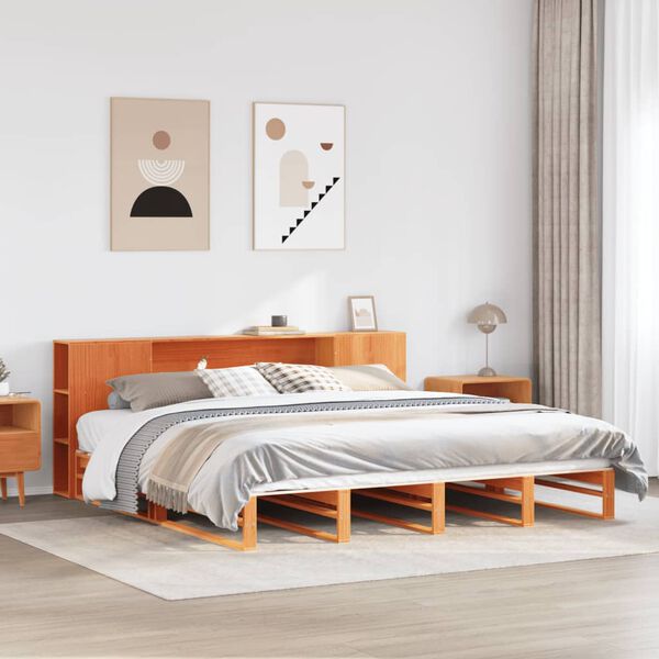 vidaXL Cama com estante sem colch&atilde;o 180x200 cm madeira maci&ccedil;a