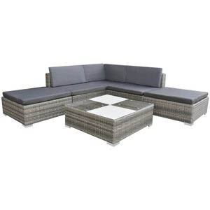vidaXL 6 pcs conjunto lounge de jardim c/ almofad&otilde;es vime PE cinzento