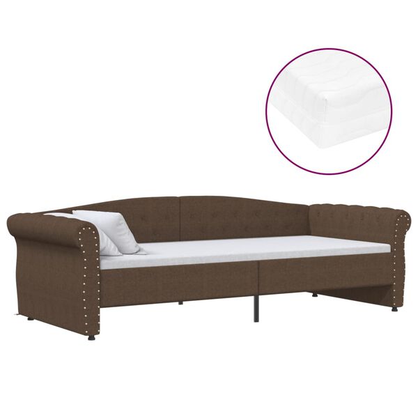 vidaXL Sof&aacute;-cama c/ colch&atilde;o e sa&iacute;da USB 90x200 cm tecido castanho