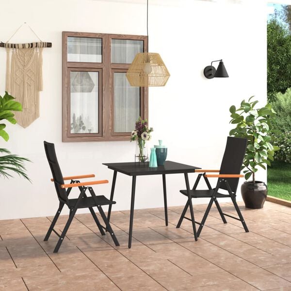 vidaXL 3 pcs conjunto de jantar para jardim preto e castanho