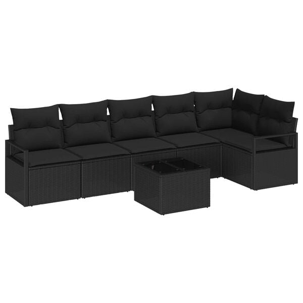 vidaXL Conjunto de Sof&aacute;s com almofada 7 pcs Preto vime PE