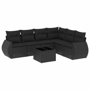 vidaXL 7 pcs conjunto de sof&aacute;s p/ jardim c/ almofad&otilde;es vime PE preto
