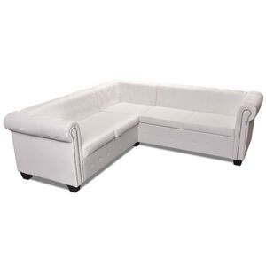 vidaXL Sof&aacute; de canto Chesterfield 5 lugares couro artificial branco