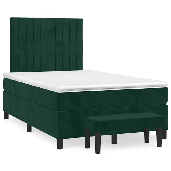 vidaXL Cama boxspring com colch&atilde;o 120x200 cm veludo verde-escuro
