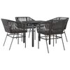vidaXL Conjunto de jantar jardim 5 pe&ccedil;as almofadas vidro vime PE preto