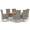 vidaXL 7 pcs conjunto de jantar p/ jardim c/ almofad&otilde;es vime PE cinza