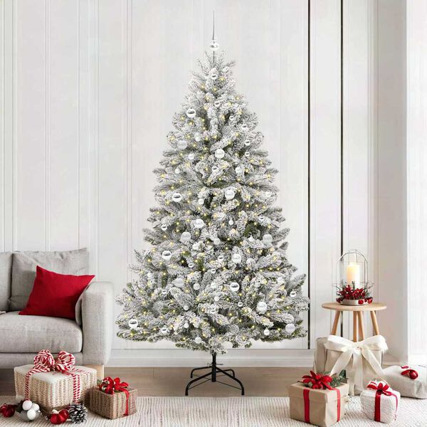 vidaXL &Aacute;rvore de Natal Artificial Verde e Branco 210 cm PVC e Metal