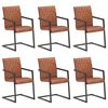 vidaXL Cadeiras de jantar cantilever 6 pcs couro genu&iacute;no castanho
