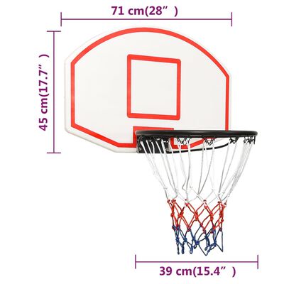 vidaXL Tabela de basquetebol 71x45x2 cm polietileno branco