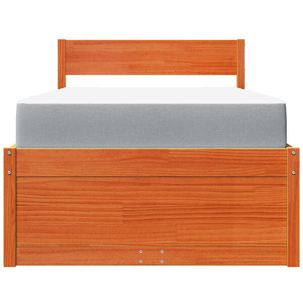 vidaXL Cama com gavetas e colch&atilde;o 90x200 cm pinho maci&ccedil;o castanho-mel
