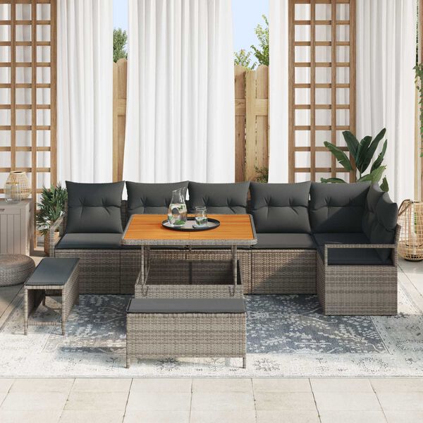 vidaXL Conjunto de Sof&aacute; de Jardim 9 pcs Cinzeto Rattan Sint&eacute;tico