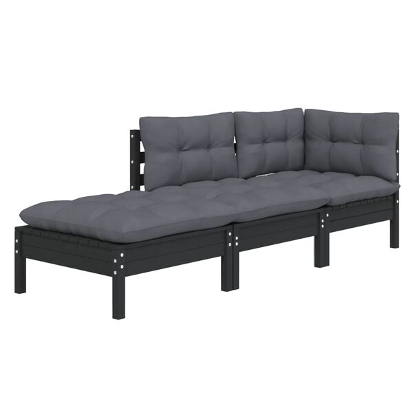 vidaXL 3 pcs conjunto lounge de jardim c/ almofad&otilde;es pinho maci&ccedil;o