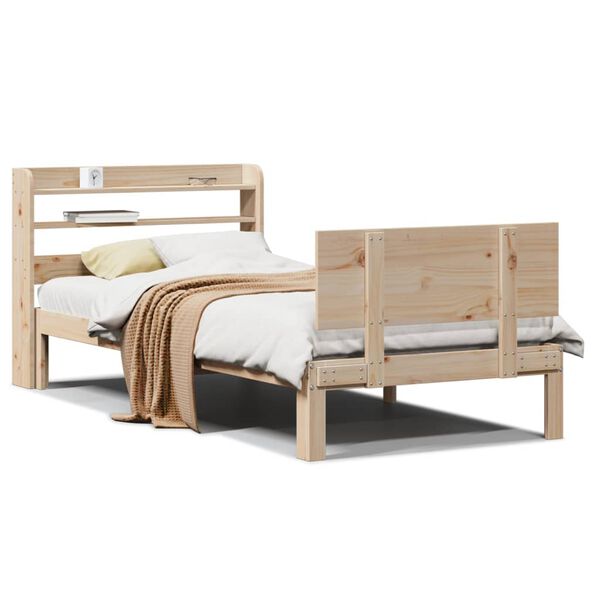 vidaXL Estrutura de cama com cabeceira 90x190 cm pinho maci&ccedil;o