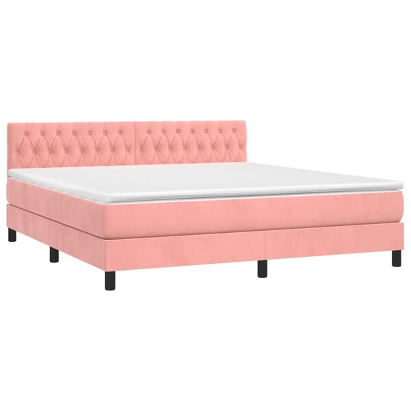 vidaXL Cama box spring c/ colch&atilde;o/LED 180x200 cm veludo rosa