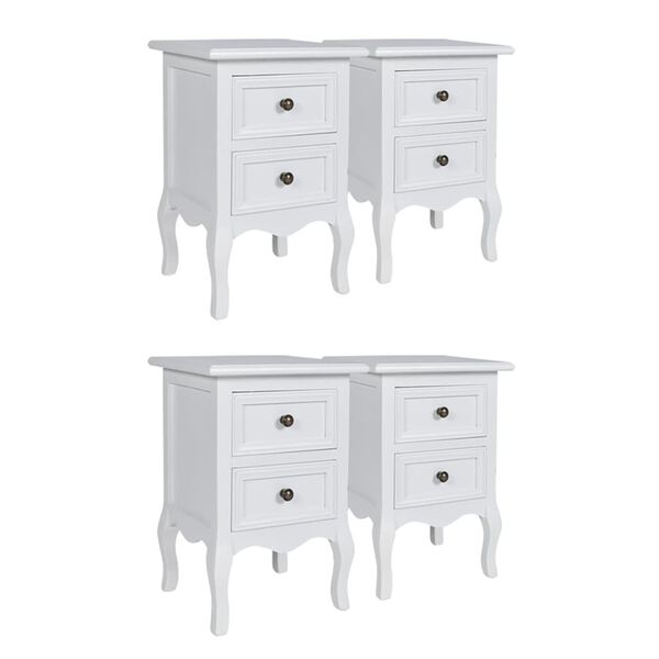 vidaXL Mesas-de-cabeceira com 2 gavetas 4 pcs MDF branco