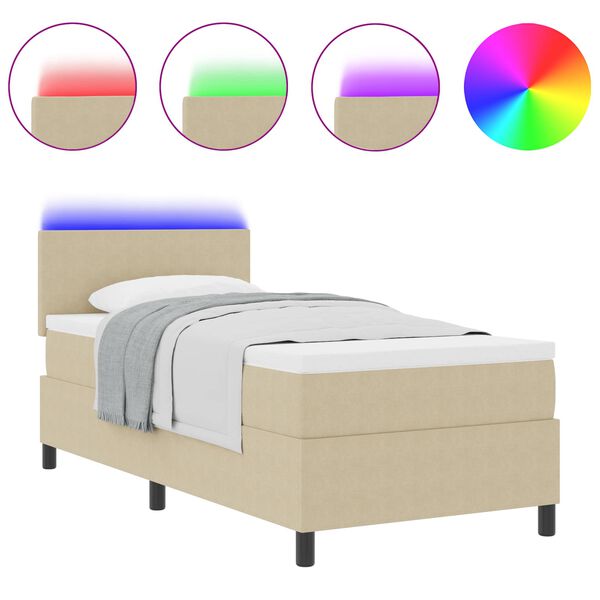 vidaXL Cama Box Spring LED Cinza Claro e Branco 80 x 200 cm