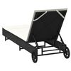 vidaXL Espreguiçadeira com rodas e almofadão vime PE preto