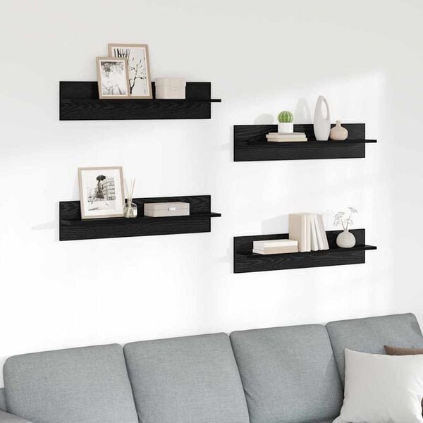 vidaXL Prateleiras de Parede 4 pcs Carvalho Preto 80 x 11,5 x 18 cm