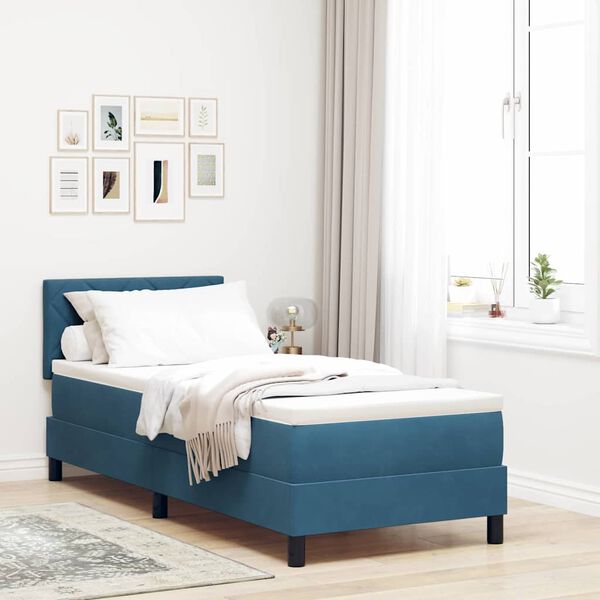 vidaXL Cama Box com colch&atilde;o Azul Escuro 80 x 200 cm Veludo