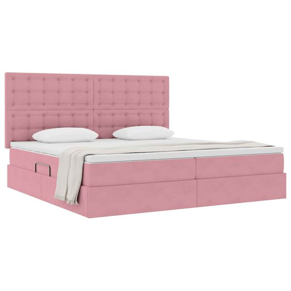 vidaXL Cama com arruma&ccedil;&atilde;o e colch&atilde;o Rosa 200 x 200 cm Veludo
