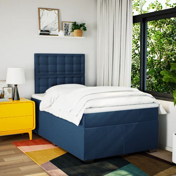 vidaXL Cama boxspring com colch&atilde;o 120x190 cm tecido azul