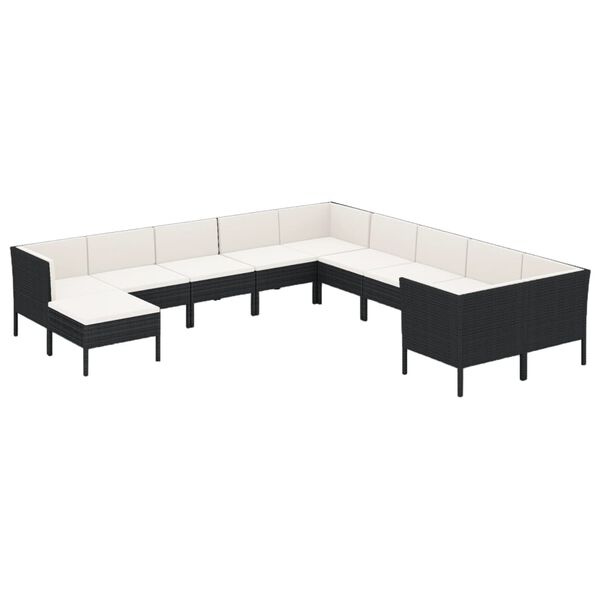 vidaXL 11 pcs conjunto lounge de jardim c/ almofad&otilde;es vime PE preto