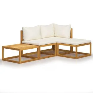 vidaXL 4 pcs conjunto lounge jardim c/ almofad&otilde;es ac&aacute;cia maci&ccedil;a creme