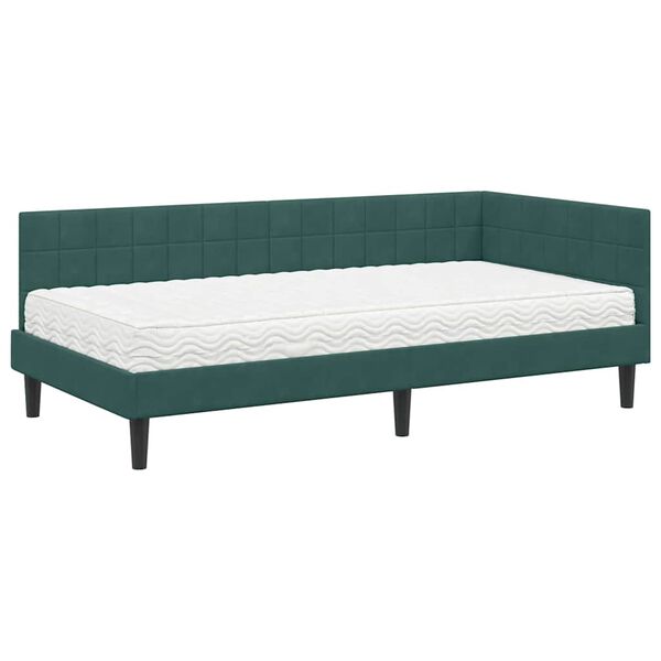 vidaXL Estrutura de Cama de Canto com Colch&atilde;o 2 pcs Verde Veludo