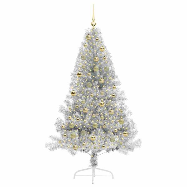 vidaXL &Aacute;rvore de Natal Artificial Pr&eacute;-iluminada Prateado 180 cm PET