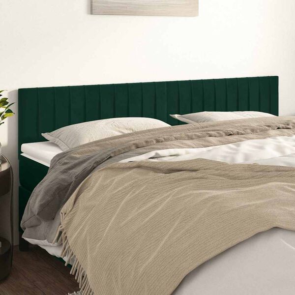 vidaXL Cabeceira de cama 2 pcs veludo 100x5x78/88 cm verde-escuro