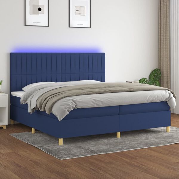 vidaXL Cama box spring c/ colch&atilde;o e LED 200x200 cm tecido azul