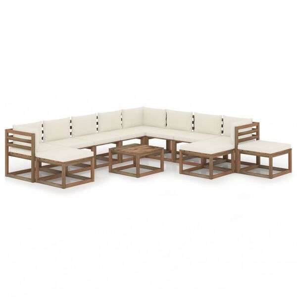 vidaXL 12 pcs conjunto lounge para jardim com almofad&otilde;es cor creme