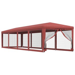 319250 vidaXL Party Tent with 10 Mesh Sidewalls Red 3x12 m HDPE