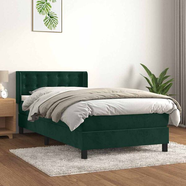 vidaXL Cama com molas/colch&atilde;o 80x200 cm veludo verde-escuro