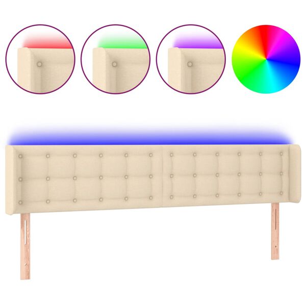 vidaXL Cabeceira de cama c/ luzes LED tecido 163x16x78/88 cm cor creme